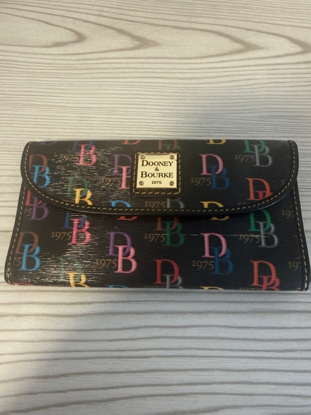 Dooney & Bourke Black Multicolor DB Logo Continental Wallet